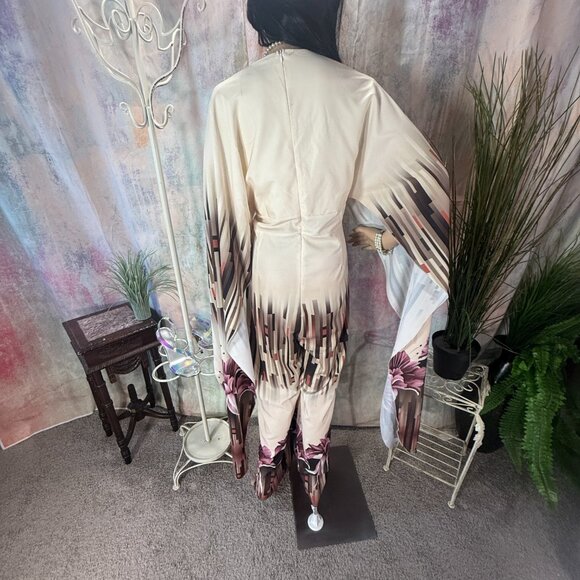 NWOT πShein Elegant Floral Print Cross Front V-Neckline Cloak Sleeves Jumpsuit - Picture 2 of 13